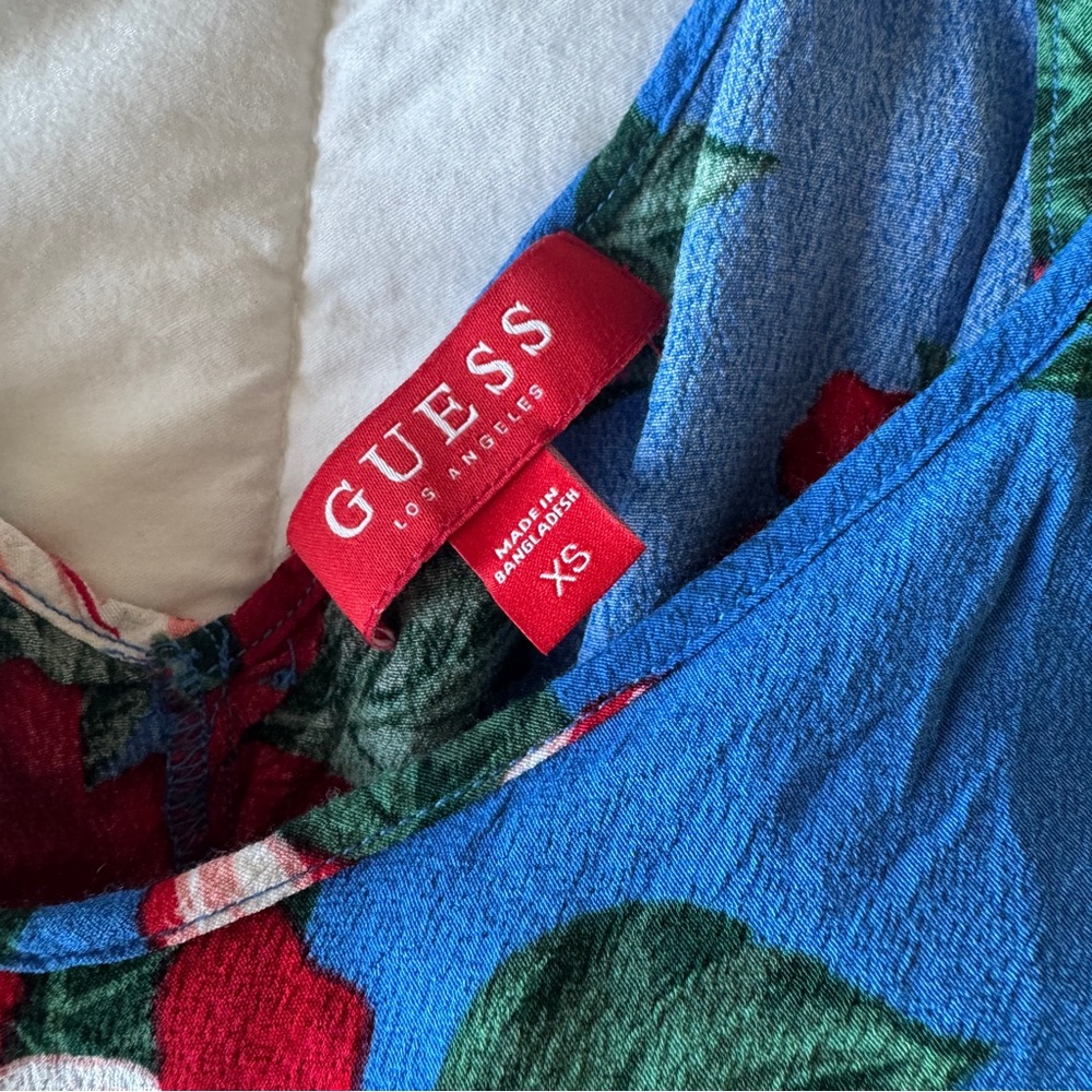 Guess Blue Tropical Floral High Low Ruffle Maxi Dress Extra Small - Picture 6 of 8